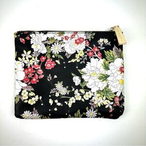 Big Buddha Clutch Black Faux Leather Floral Makeup Cosmetic Bag Pouch Brand New